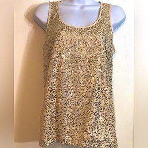 C.Luce Gold Beaded Front , Open Slit , Tie back,  Sleeveless Shirt. Woman’s M